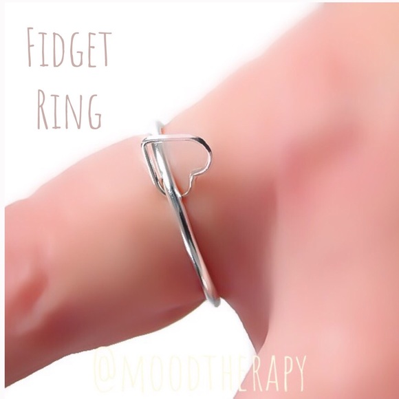 Moodtherapy Jewelry - (2-13) 925 Sterling Silver Anxiety/Fidget Ring with Heart Shaped Sliding Charm